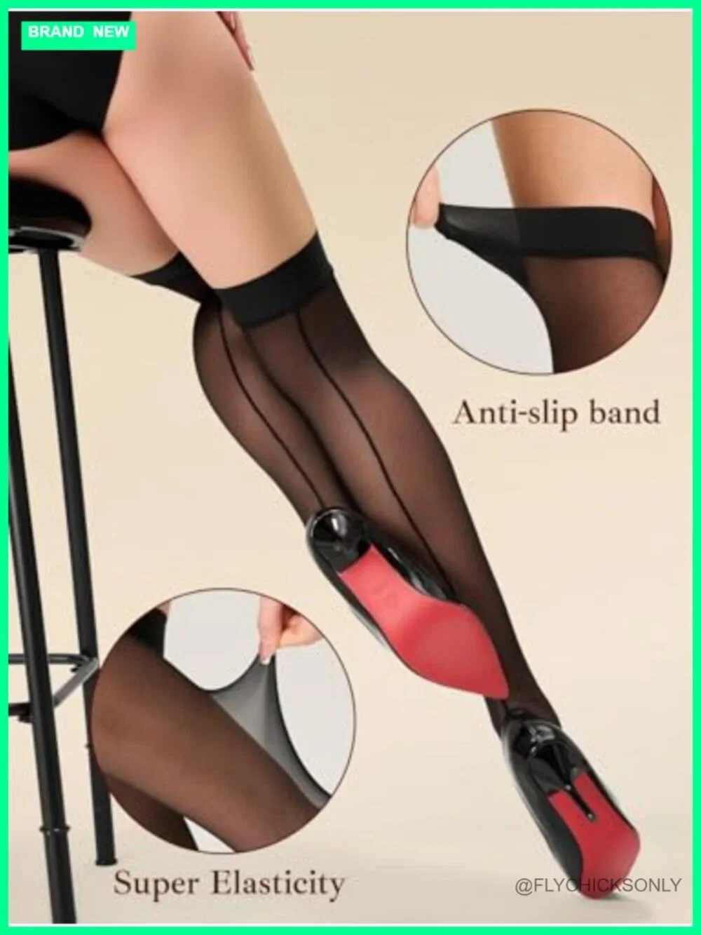 30D Anti-Slip Thigh High Stockings with Retro Back Seam, Run-Resistant, Sheer